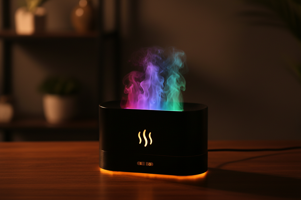 Black flame aroma diffuser 45 degree angle view