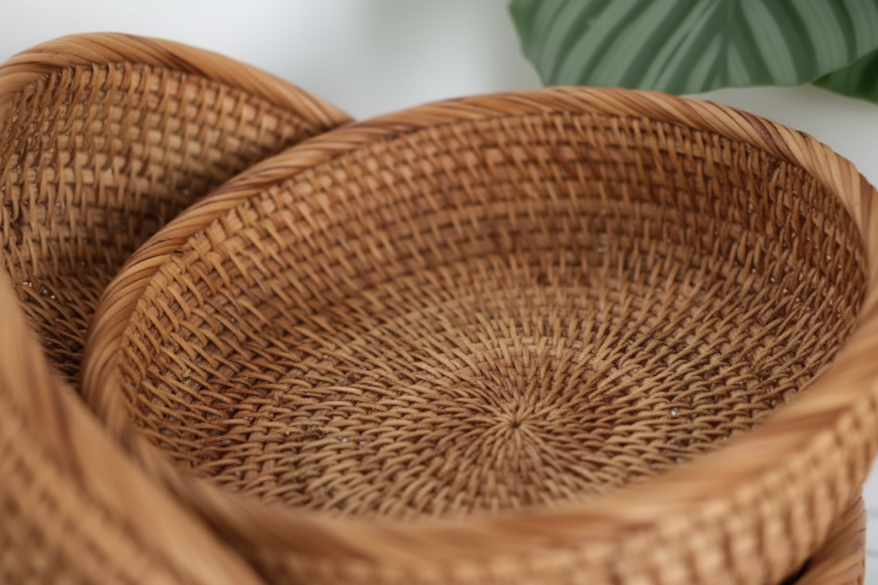 Close-up rattan weave texture detail