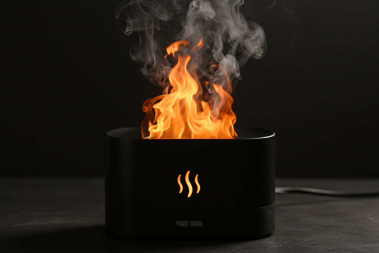 Flame diffuser close-up mist and flame detail