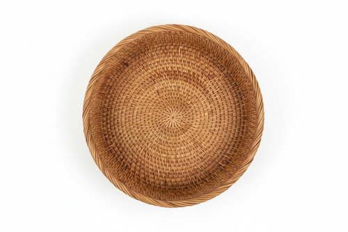 Round wicker rattan storage basket top-down view