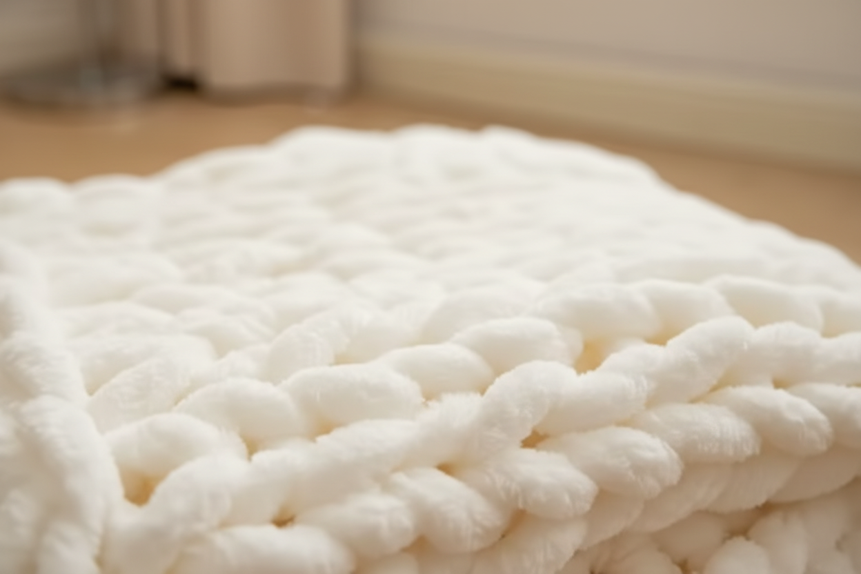 Chunky knit blanket close-up texture detail