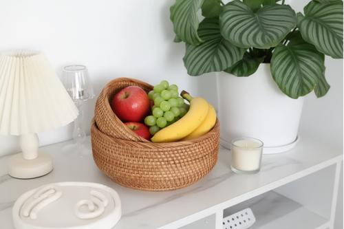 Rattan basket lifestyle shot on kitchen counter