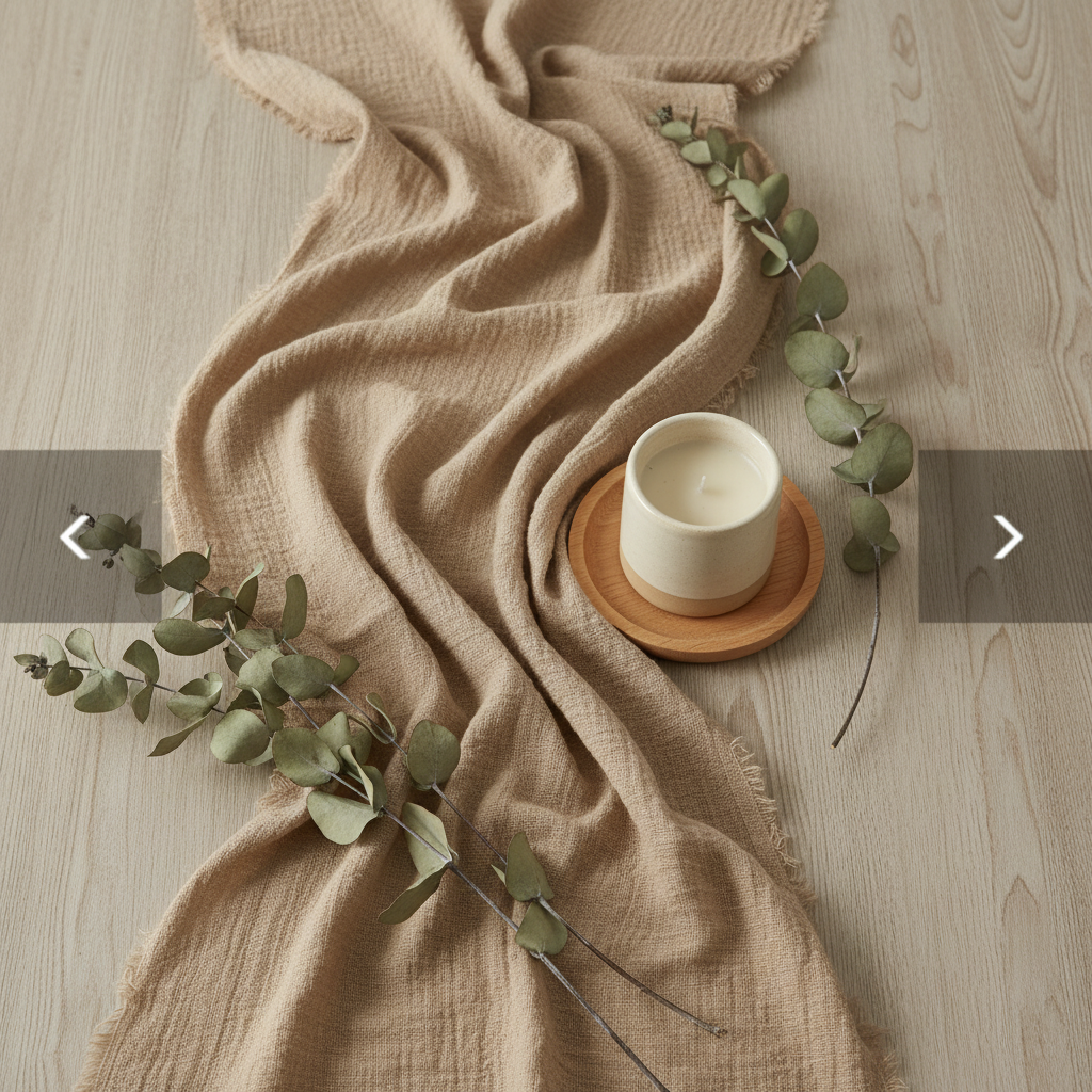 Overhead flat lay with eucalyptus and ceramic candle holder